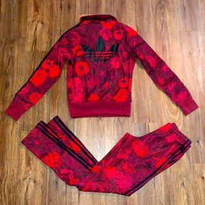 *SOLD* Adidas Floral Red Black Set Leggings + Jacket XS